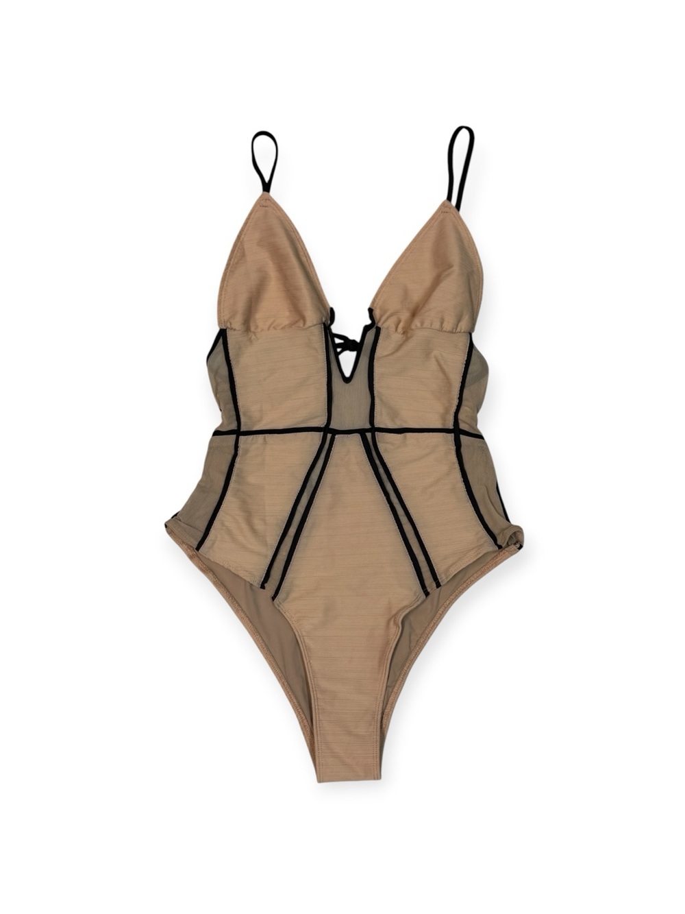 For Love And Lemons Tan One-Piece Swimsuit with Black Trim
